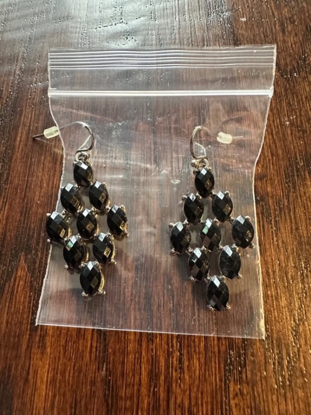 Black Diamond Shaped Silver-tone Chandelier Beaded Drop Earrings